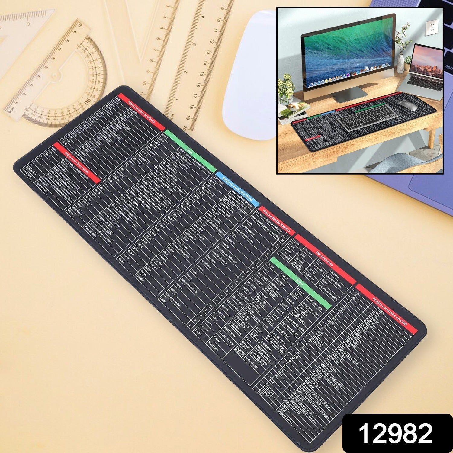 Large Shortcut Keyboard & Mouse Pad (80x30cm)