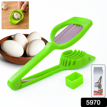 Multipurpose 7-blade slicer cutting a strawberry