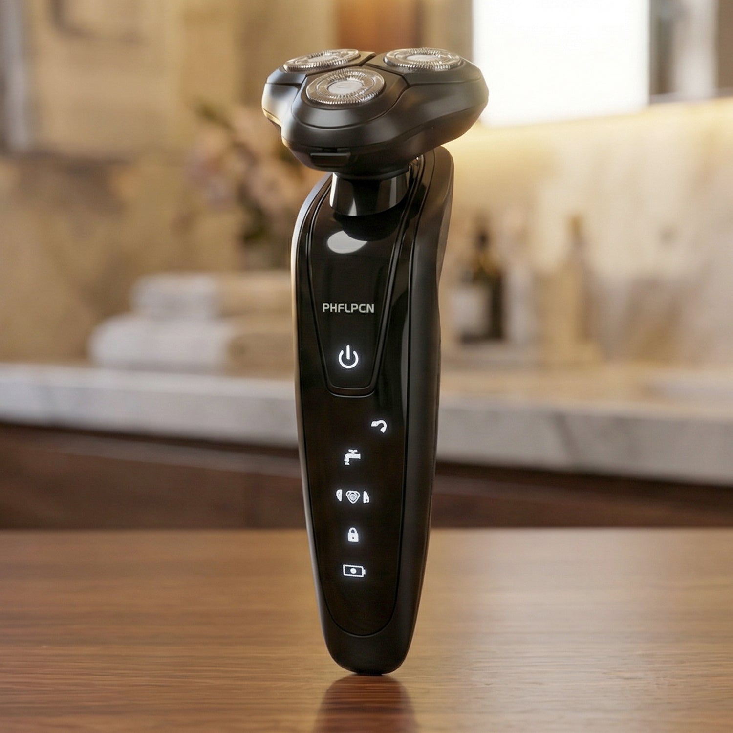 Man using the electric rotary shaver for a wet shave