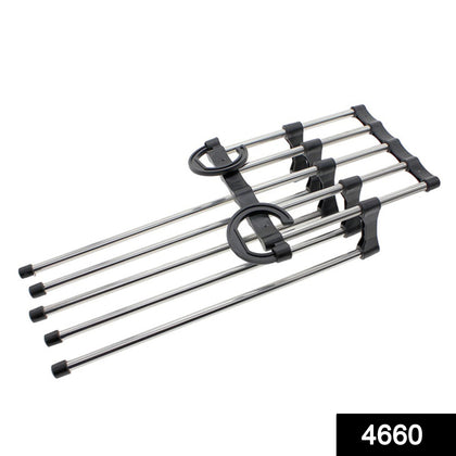 Multi-layer adjustable pants hanger holding five pairs of trousers
