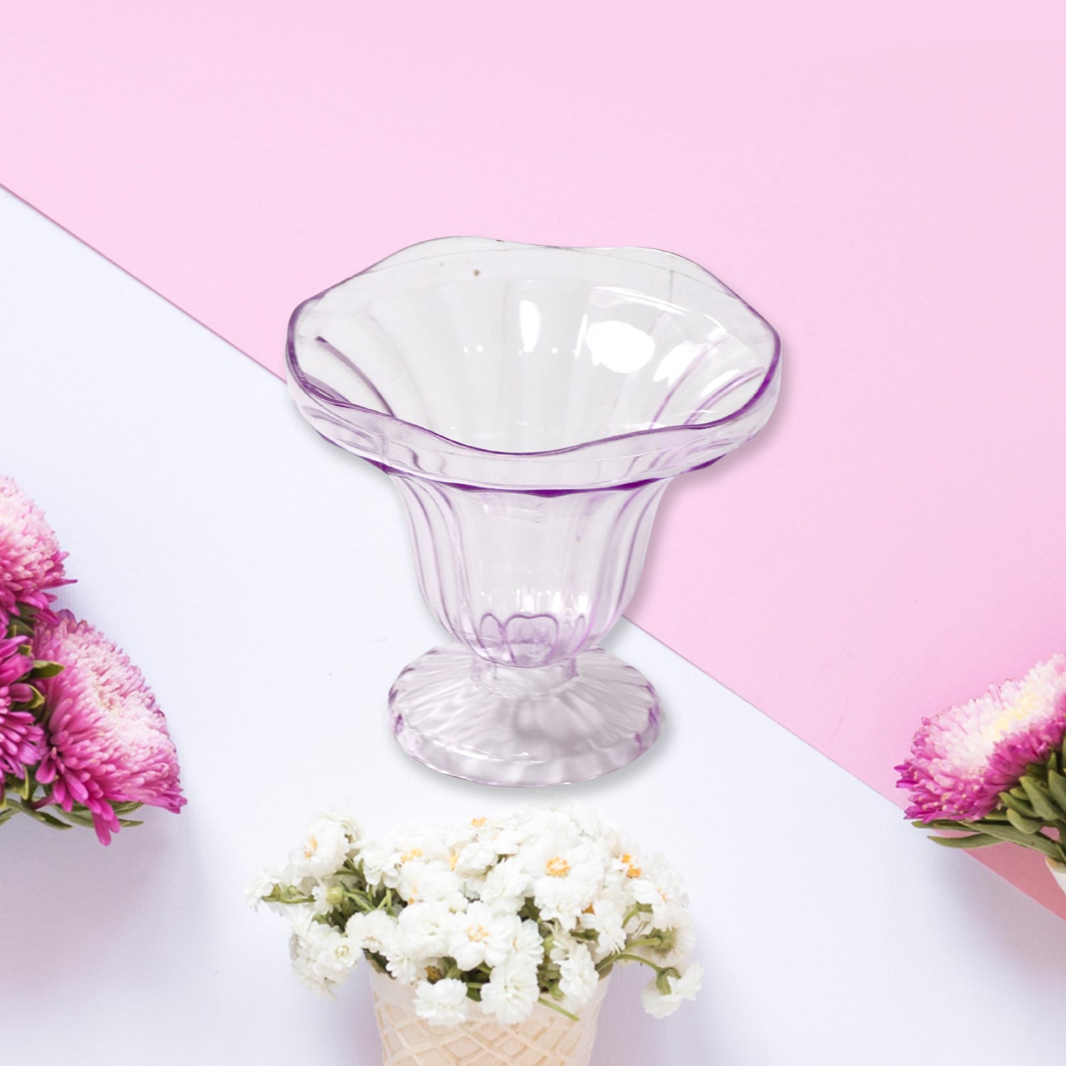 Crystal Plastic Ice Cream Bowls – Set of 6 Dessert Cups for Sundae, Snacks, Pudding, & Home & Kitchen Serving Platter