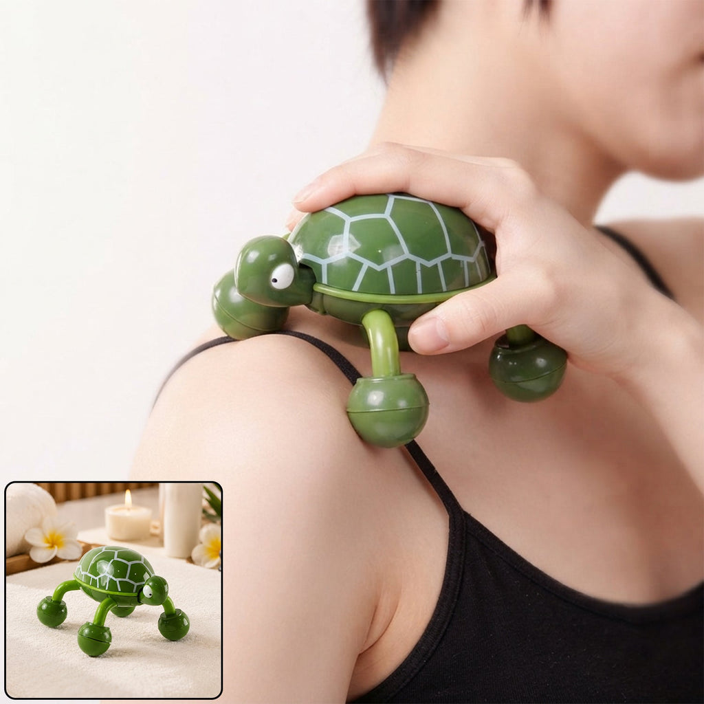 Green Plastic Turtle Shape Four Wheel Handheld Body Massage Roller Tool (1 Pc)