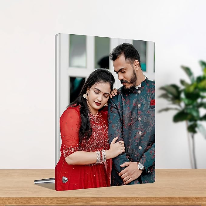 Personalized/Customised HD Clarity Acrylic Table Top Frameless Picture Photo Frame - Customizable for Anniversary, Birthday, Special Moments - Unique Gift Idea (5 x 5 Inches (Vertical))