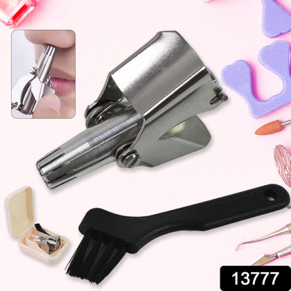 Stainless steel nose hair clipper with brush and plastic case