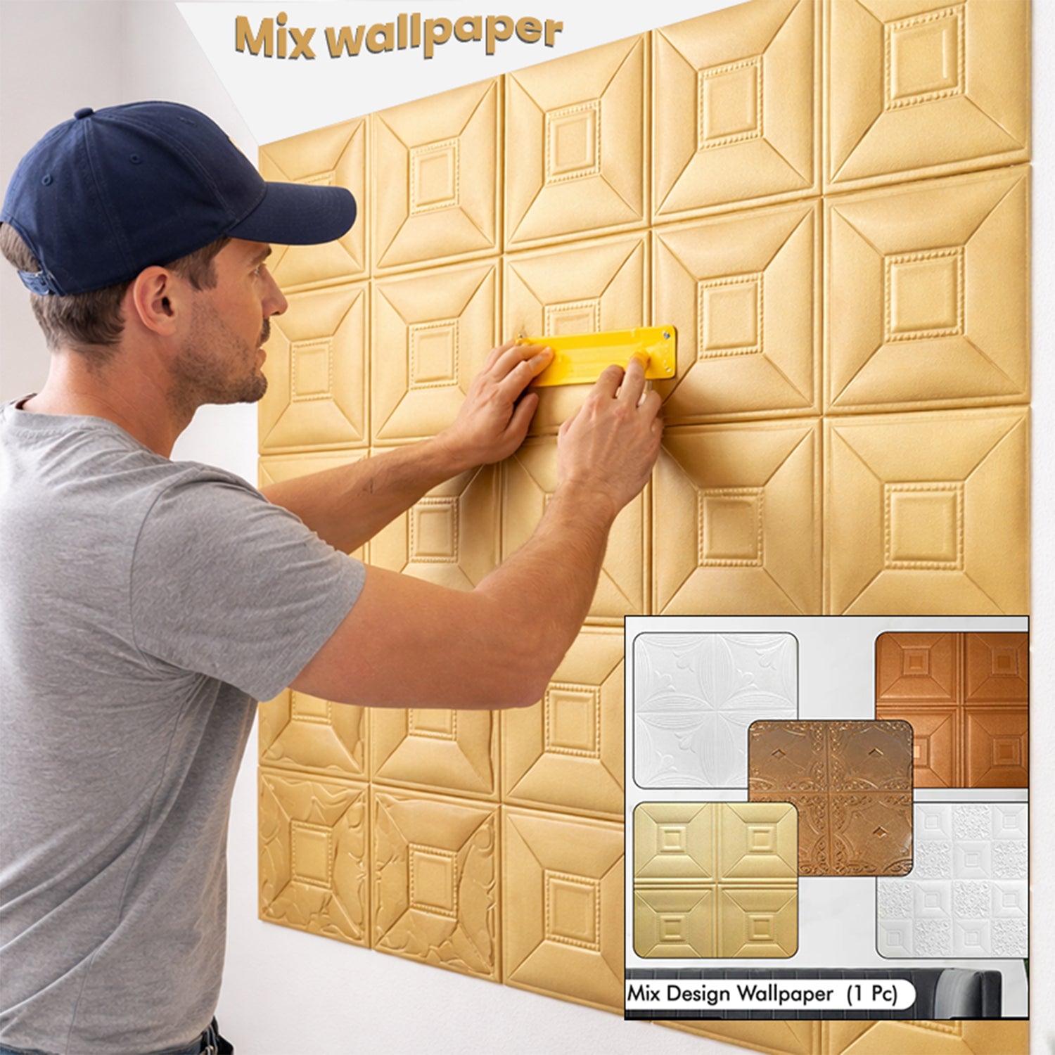 9276 Wallpaper 3d Foam Wallpaper Sticker Panels I Ceiling Wallpaper For Living Room Bedroom I Furniture Door I Foam Tiles (Square Design)