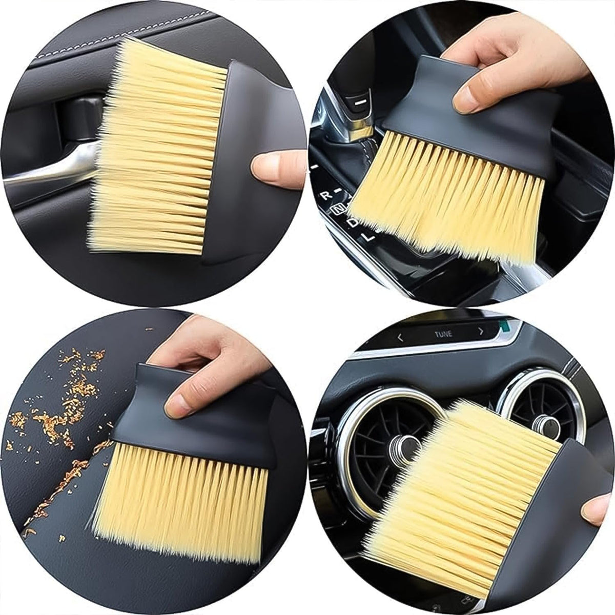 Person using the car duster to remove dust from the car's exterior, showcasing ease of use.