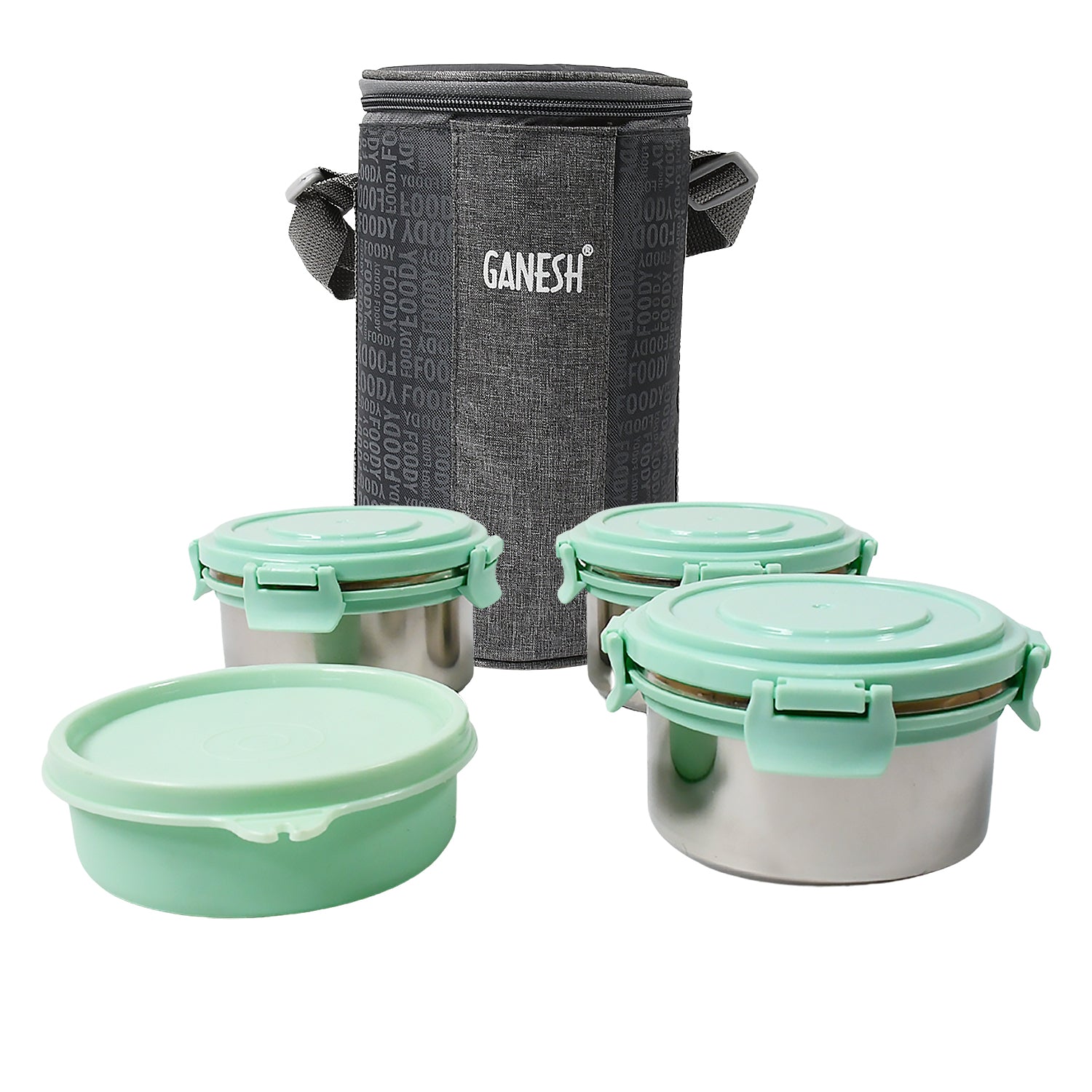 4-in-1 Lunch Box Set – 3 Steel Containers + Salad Box with Zip Bag, Leak-Proof & Microwave Safe