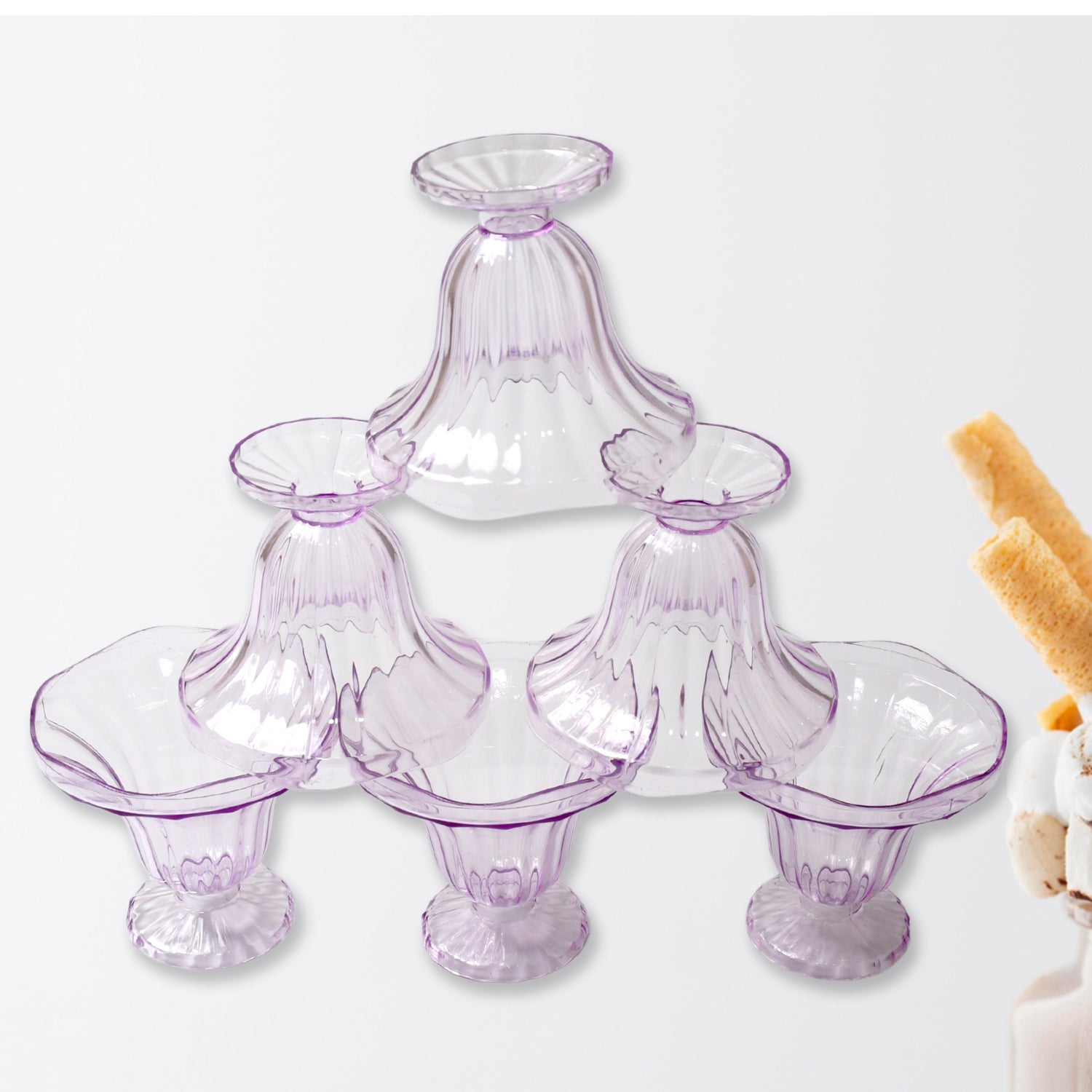 Crystal Plastic Ice Cream Bowls – Set of 6 Dessert Cups for Sundae, Snacks, Pudding, & Home & Kitchen Serving Platter