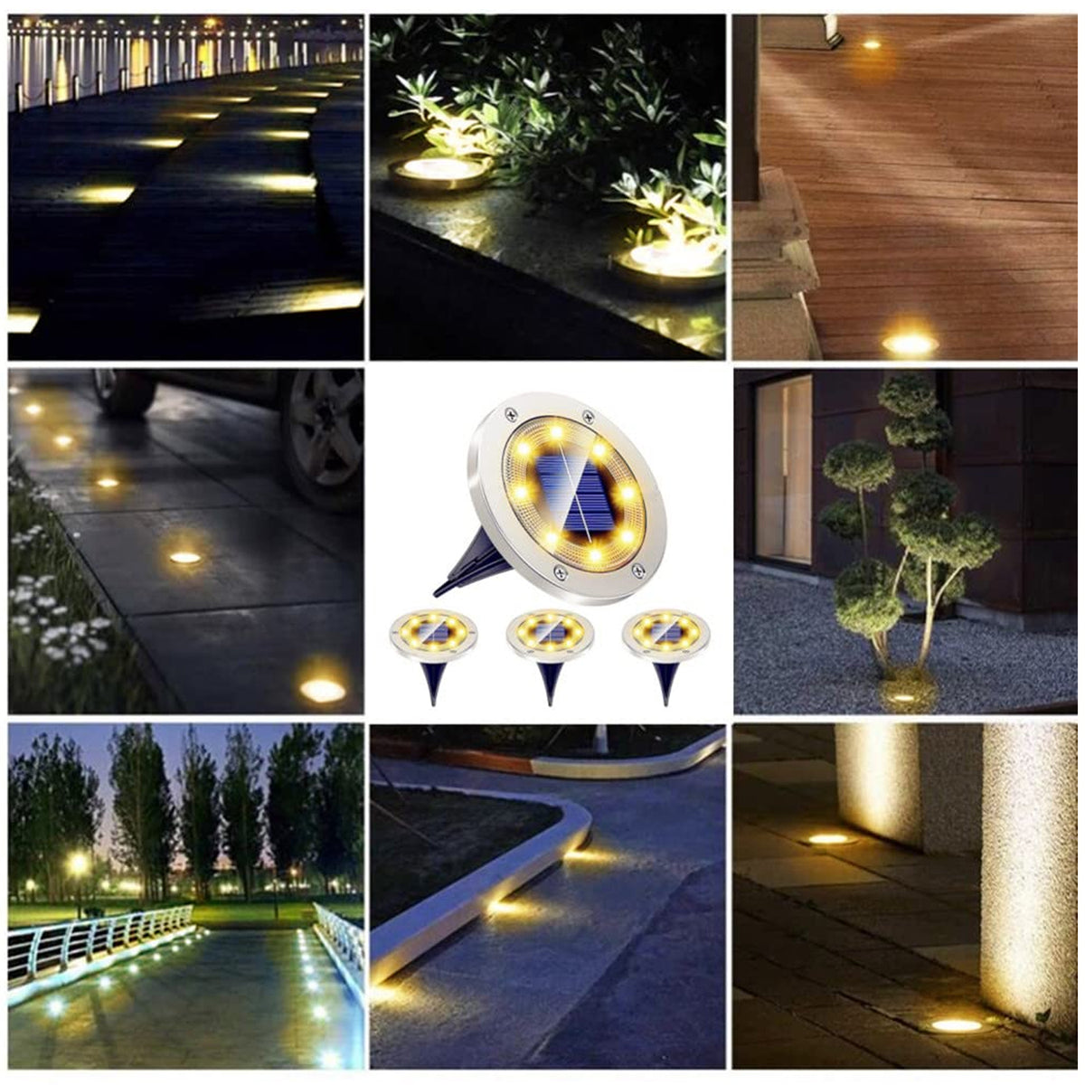 Side view of solar LED garden light with spike