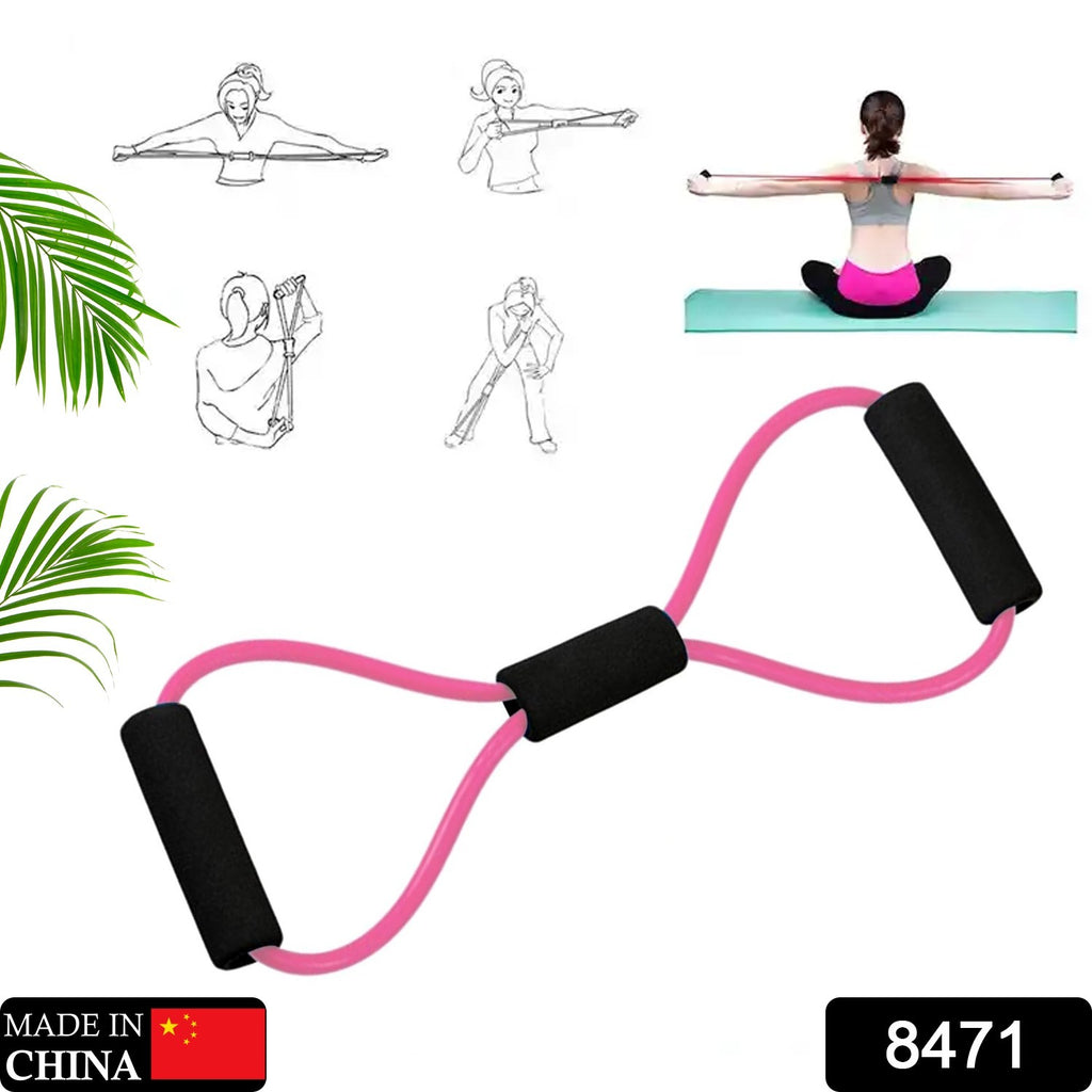 A person demonstrating arm exercises using a red resistance band for strength training.