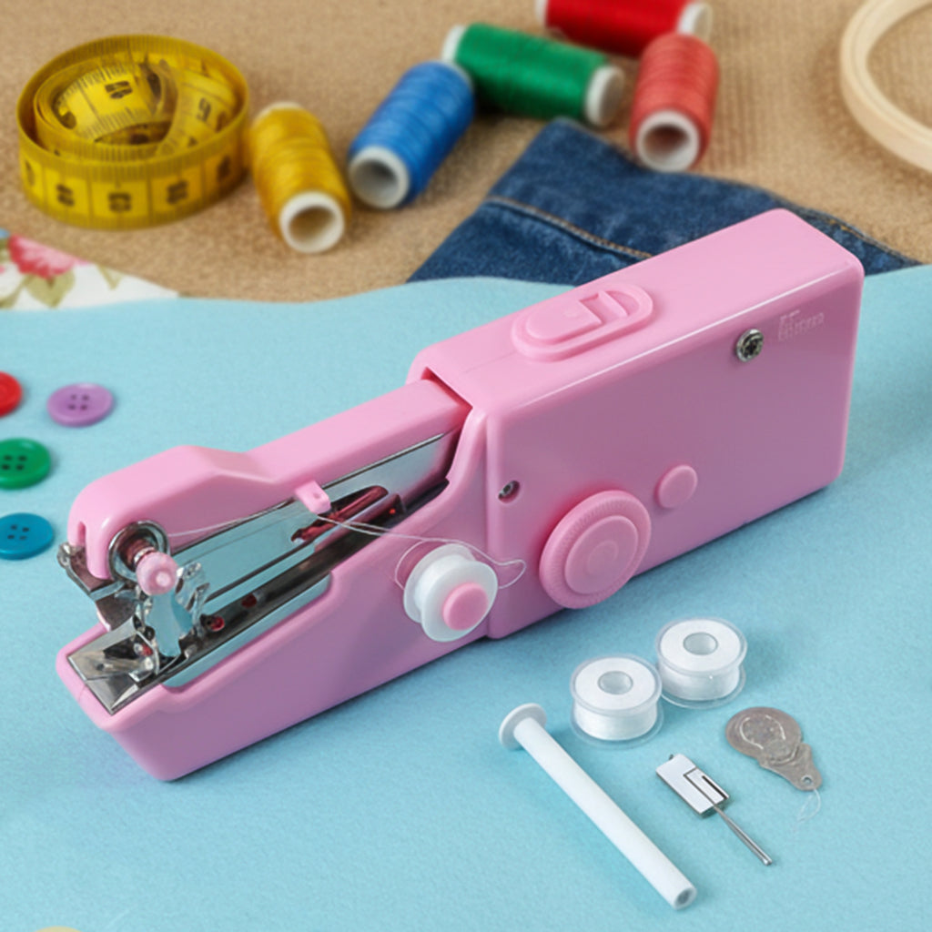 Close-up of manual stitching with handheld sewing device