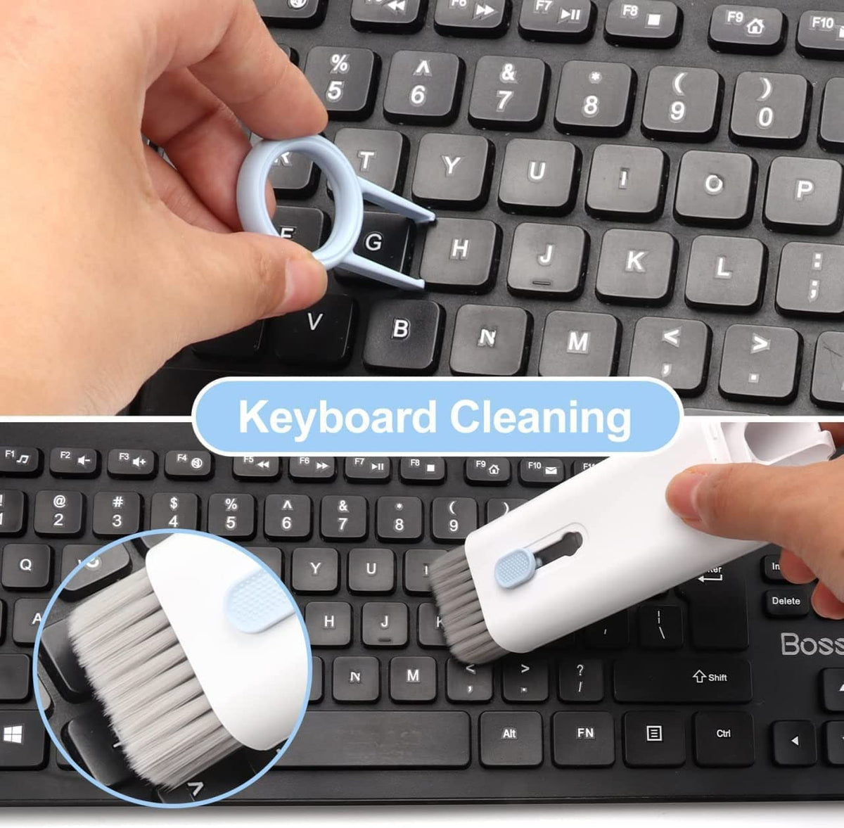 Keycap puller removing a key from a mechanical keyboard