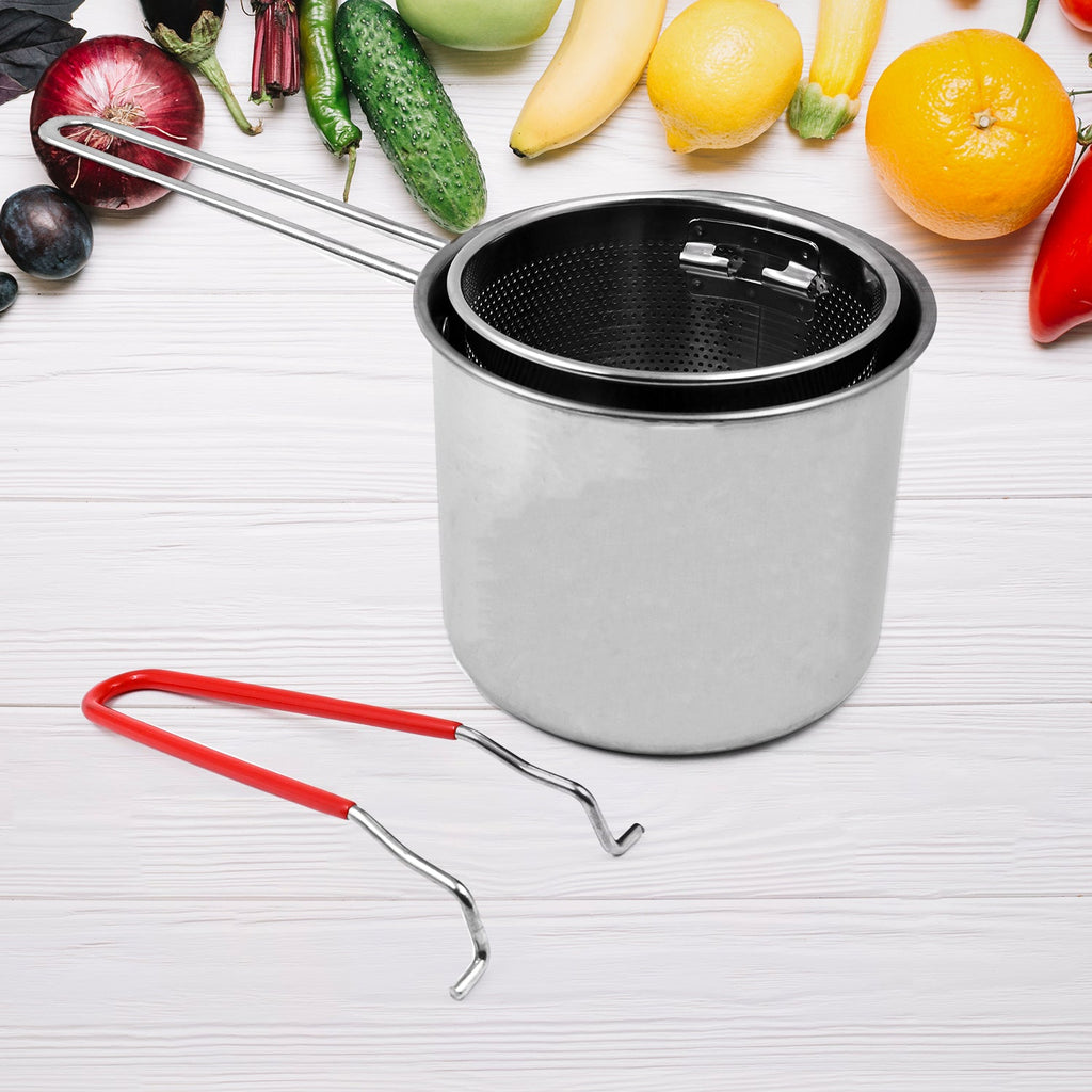 Small deep frying pot set displayed with food