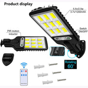 Solar LED street light mounted on a wall, illuminating an outdoor area