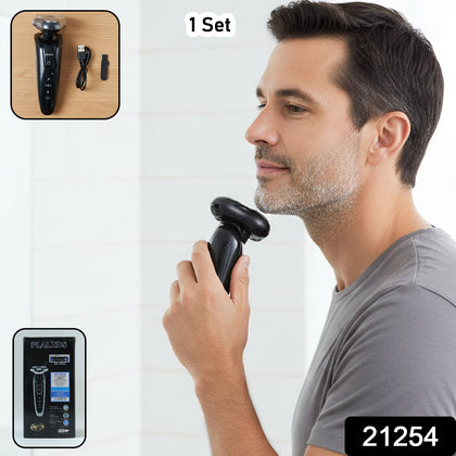 Rechargeable electric rotary shaver with charging cable and cleaning brush