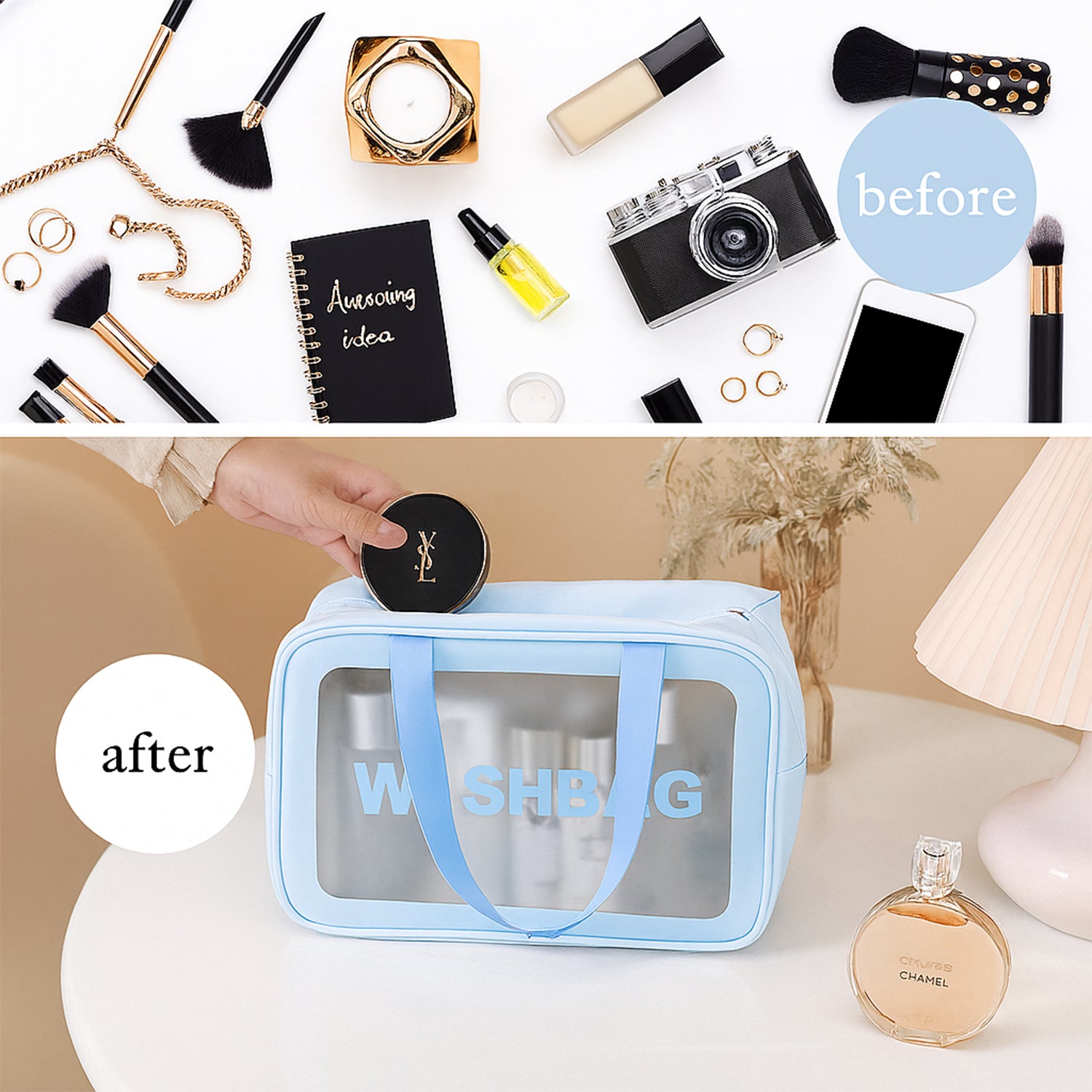 Compact foldable toiletry bags for travel
