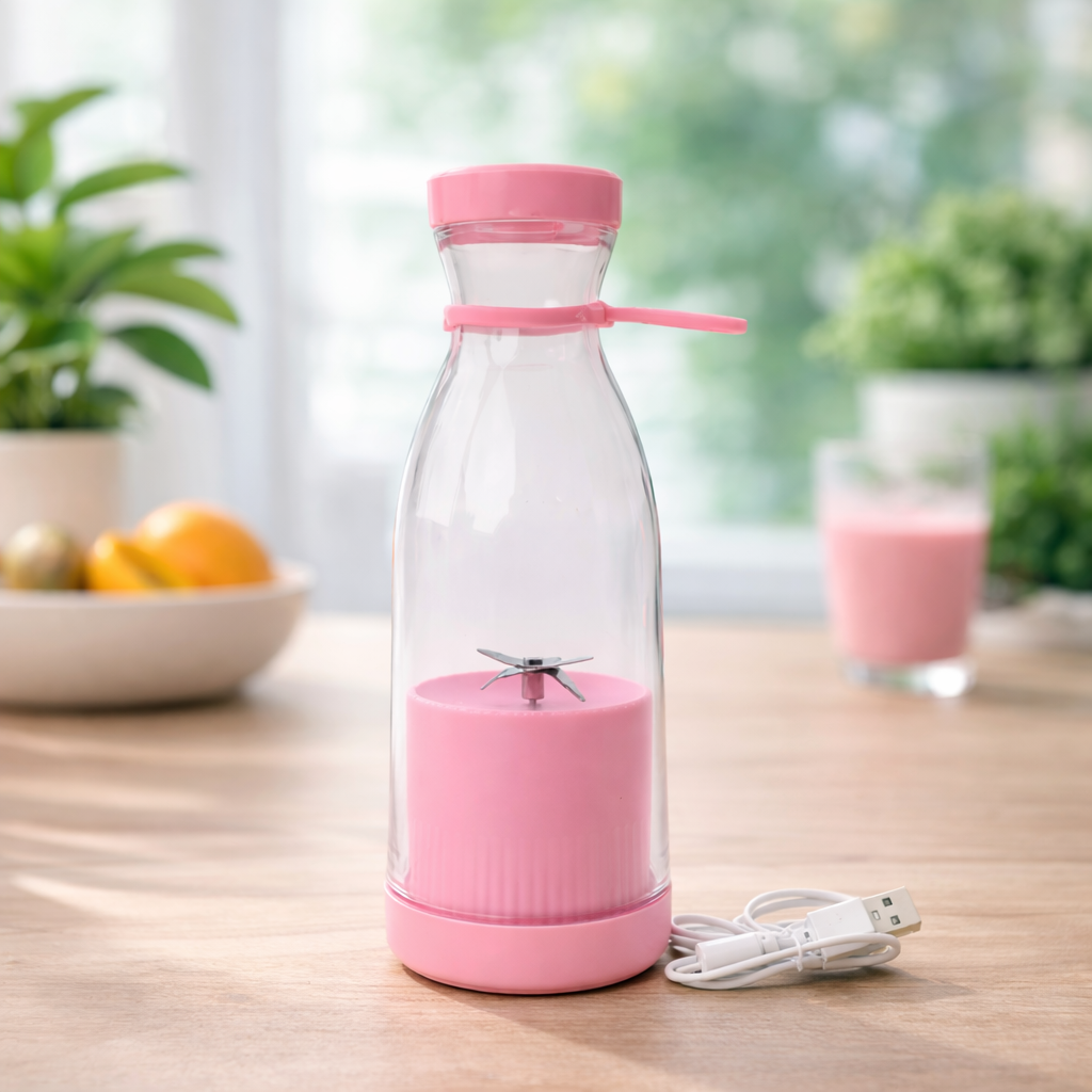 Portable Blender Juicer – 6 Blade USB Rechargeable Smoothie & Shake Maker | 420ml Mini Mixer Bottle (Multicolor)