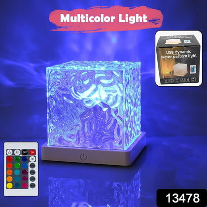 Water ripple lamp projecting colorful light in a room
