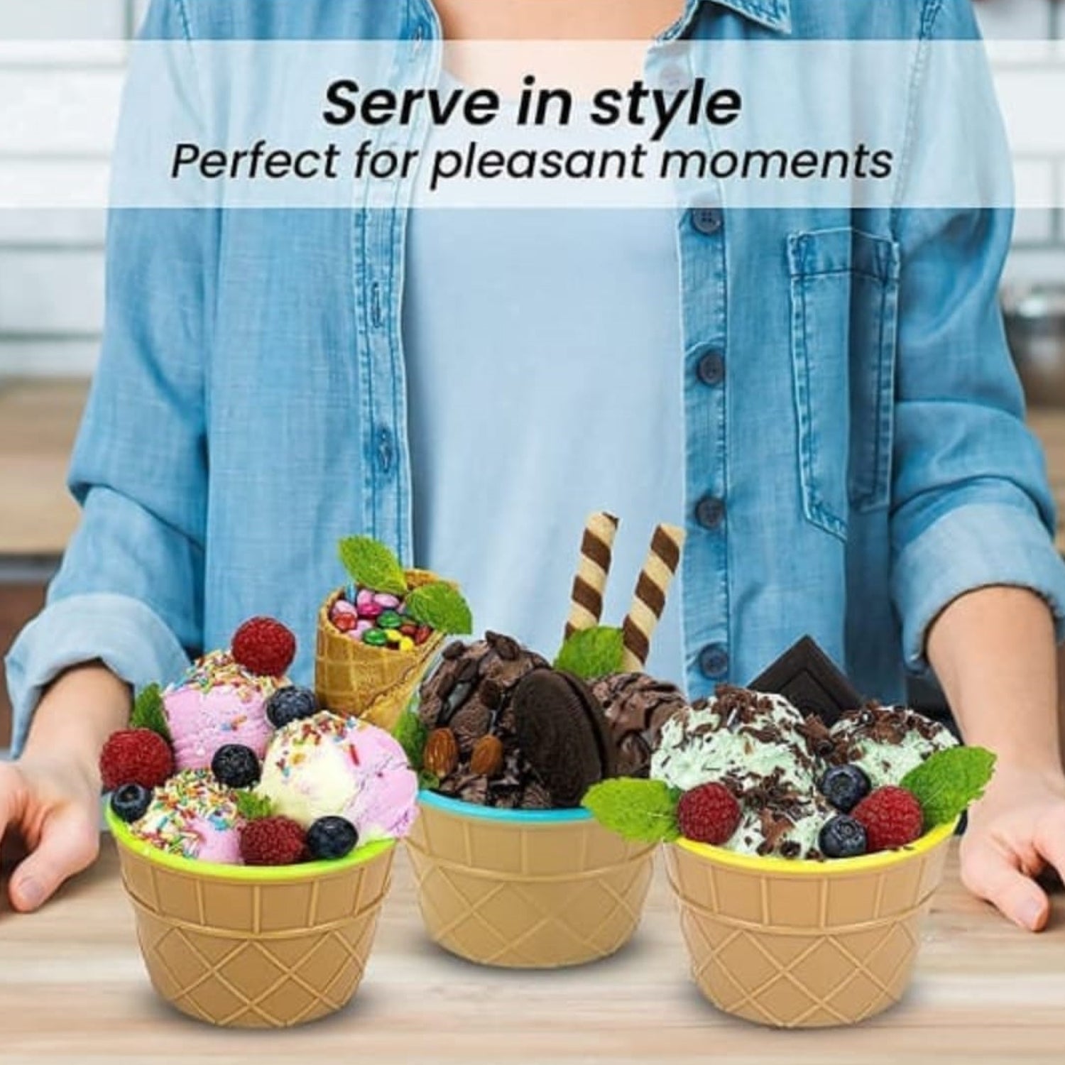 Ice Cream Bowl & Spoon Set – 12-Piece Plastic Solid Color Cream Cups with Spoons (Multi-Color)