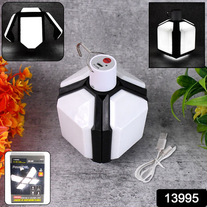 Foldable camping LED lamp with hanging hook unfolded