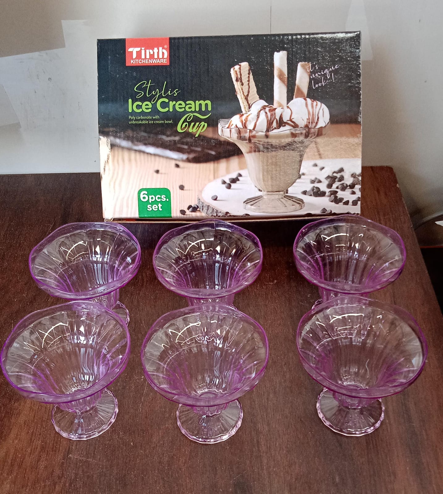 Crystal Plastic Ice Cream Bowls – Set of 6 Dessert Cups for Sundae, Snacks, Pudding, & Home & Kitchen Serving Platter