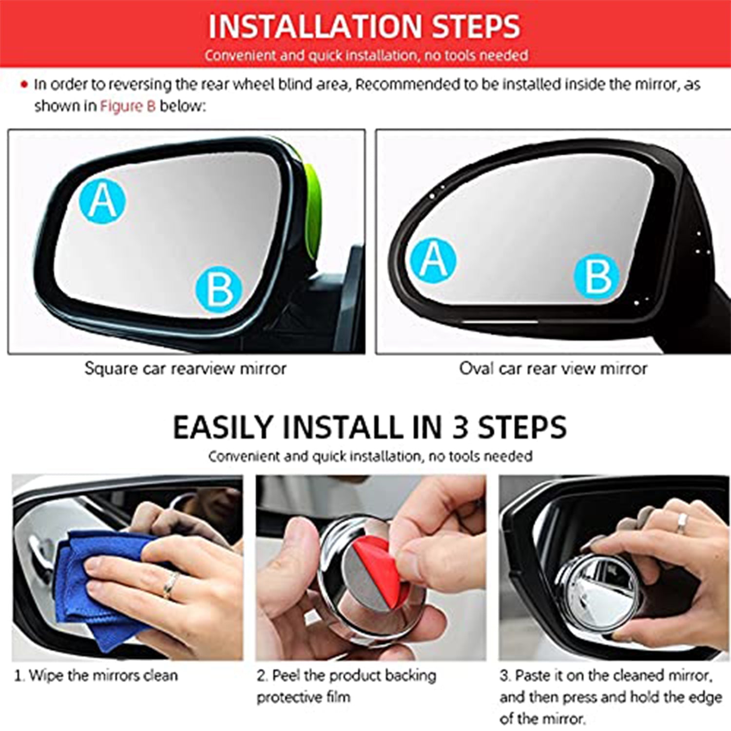 360degree Blind Spot Round Wide Angle Adjustable Convex Rear View Mirror (Pack Of 2)