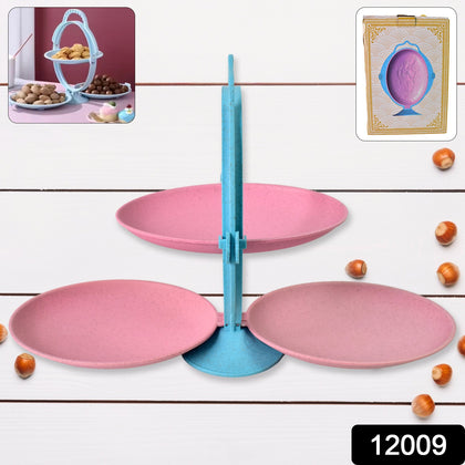 Foldable 3-tier fruit plate and candy dish on kitchen counter