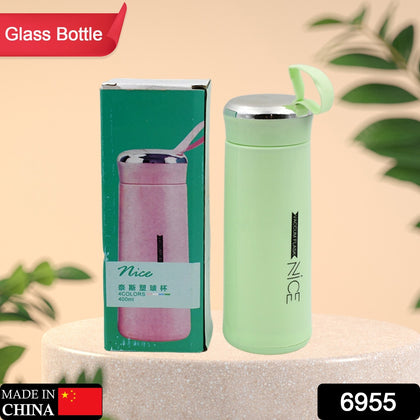 400ml leak-proof glass water bottle with bamboo lid