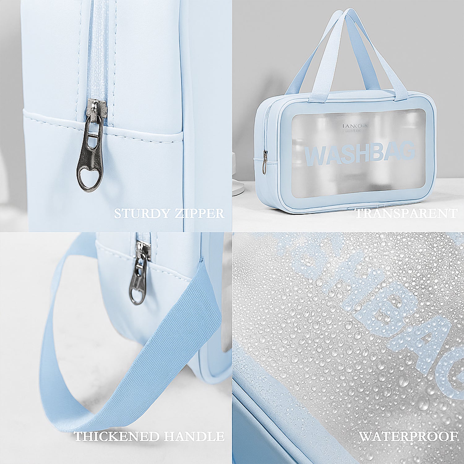 Waterproof travel washbag set hanging for display
