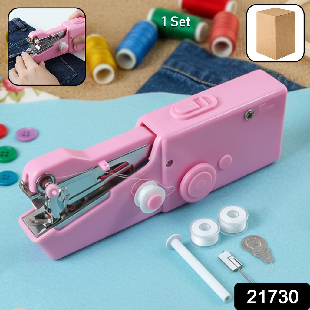 Handheld sewing machine with accessories kit