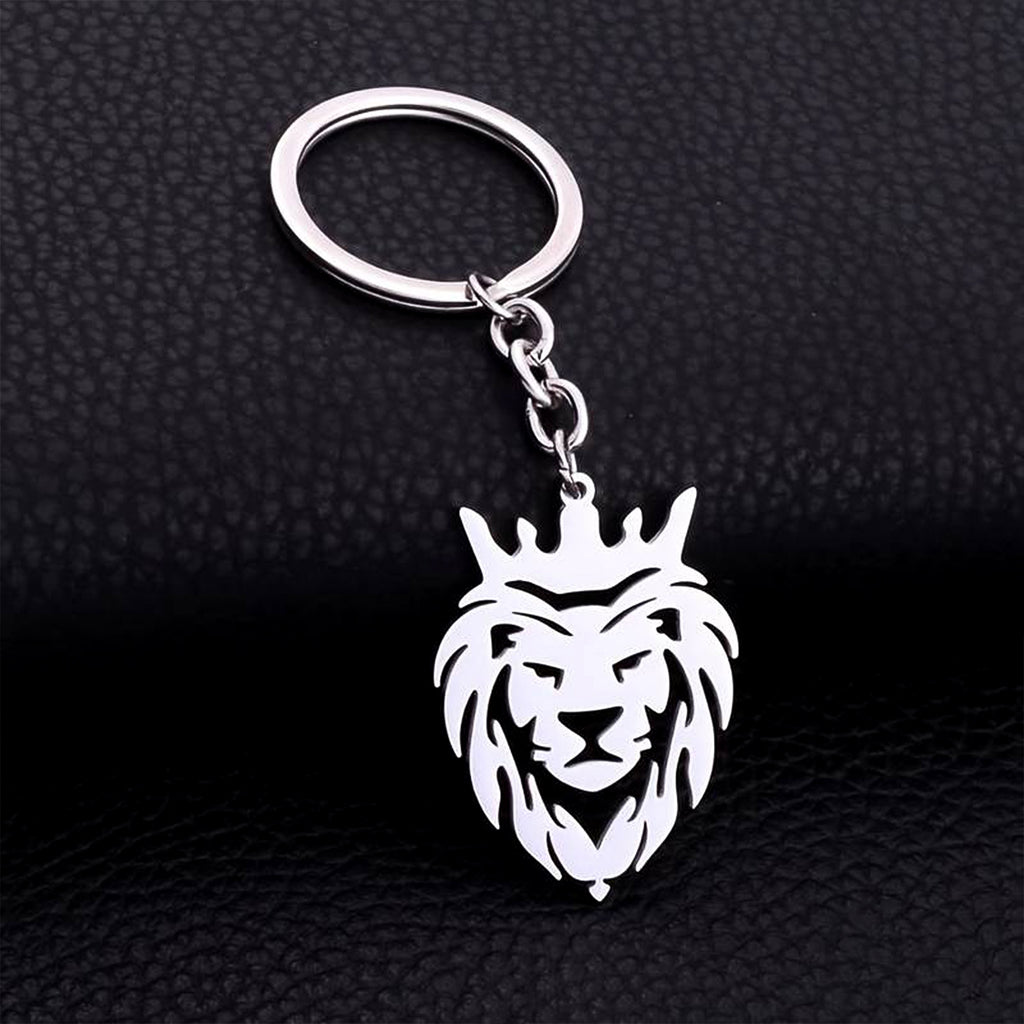 Stylish lion head keychain attached to car keys