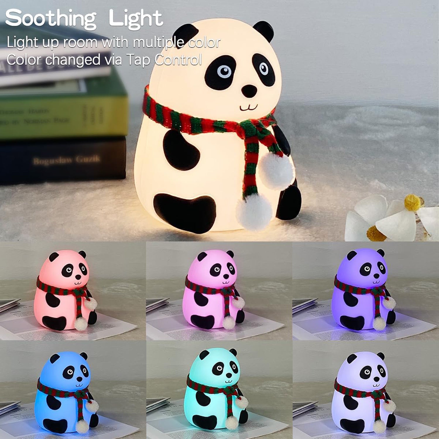 Panda 7-Color LED Silicone Touch Lamp – Cute Night Light for Bedroom & Kids Room
