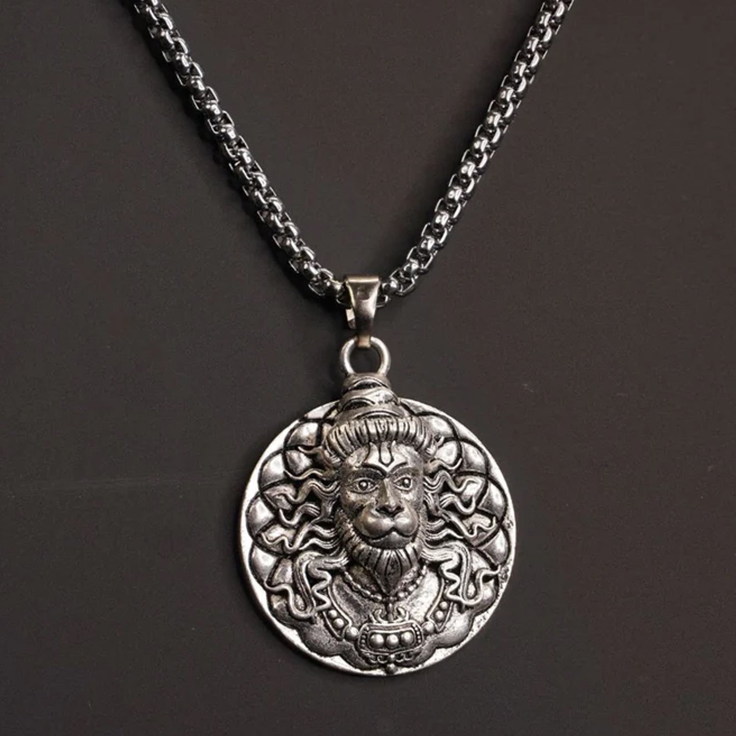 Hanuman Face Locket Pendant Necklace with Chain – Religious Jewelry for Men & Women