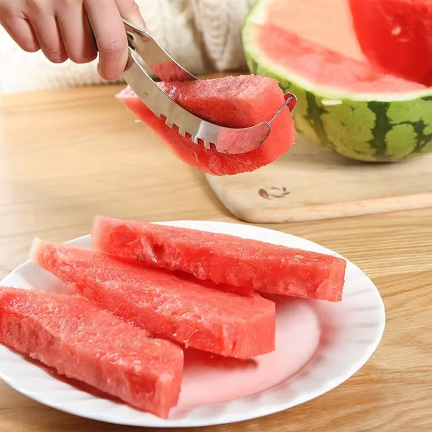 3-in-1 Stainless Steel Watermelon & Cantaloupe Slicer, Knife & Corer – Kitchen Tool