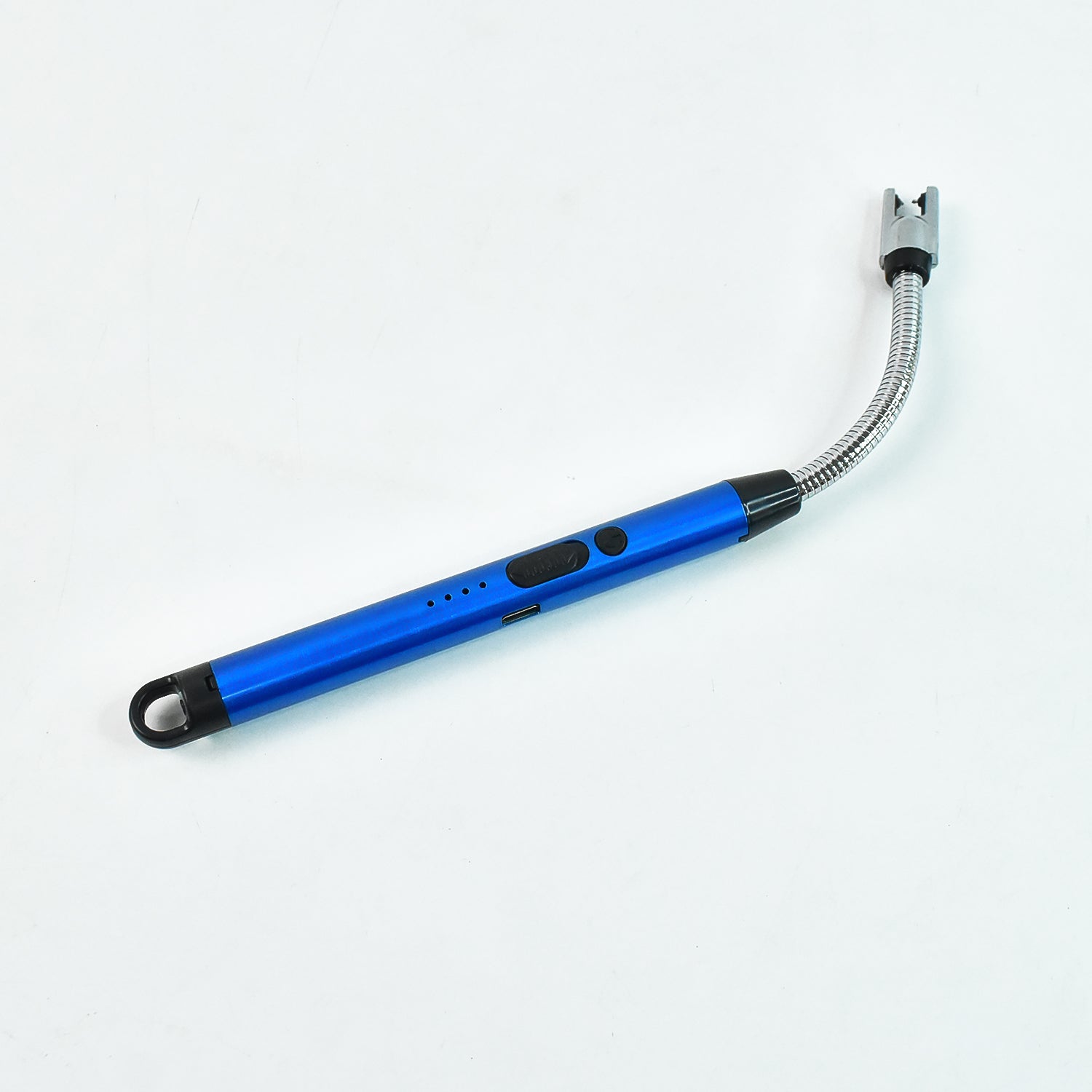 Close-up of flexible neck electric arc lighter in use