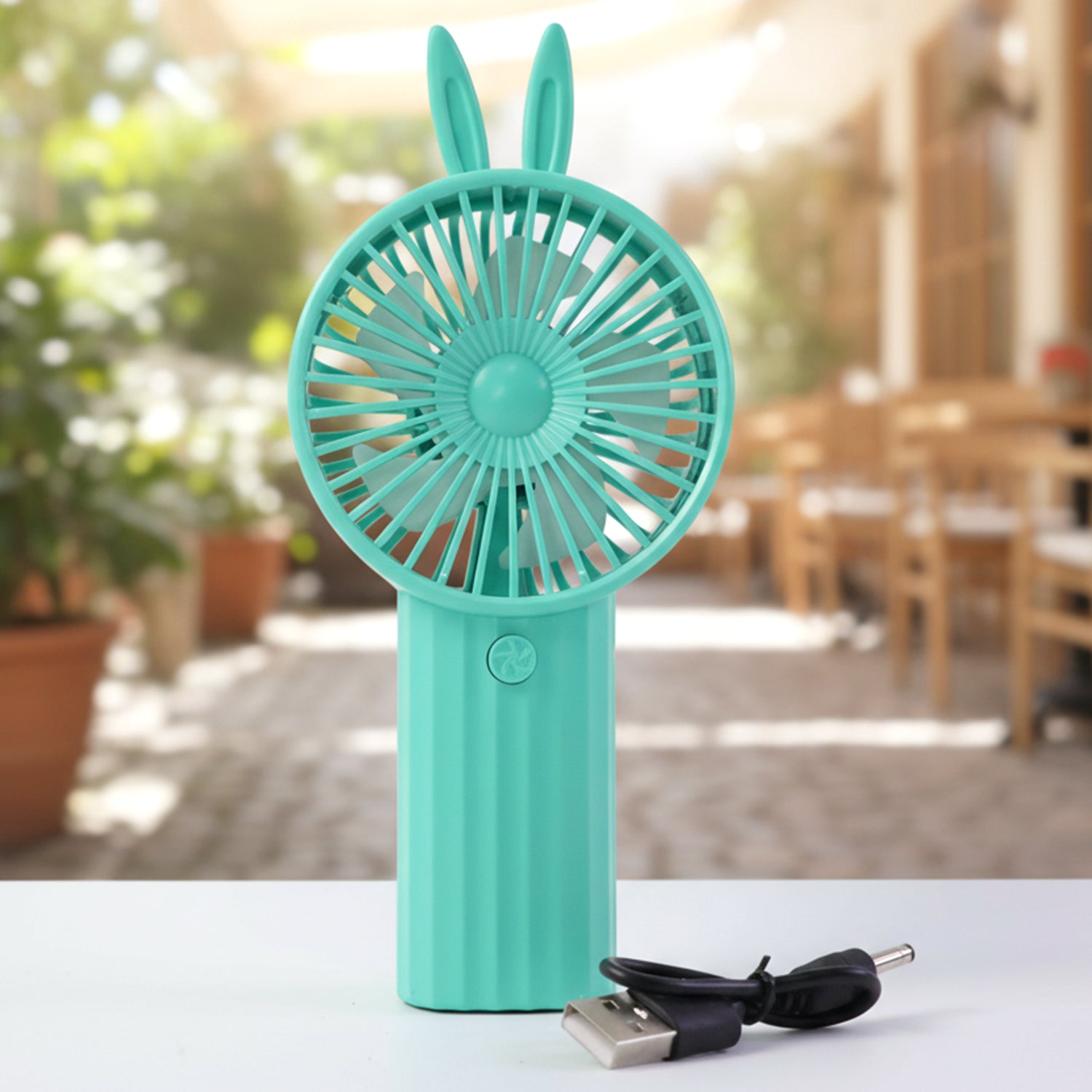 Top view of bunny ear mini handheld fan