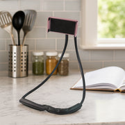 Flexible phone holder with 360-degree rotating phone clamp