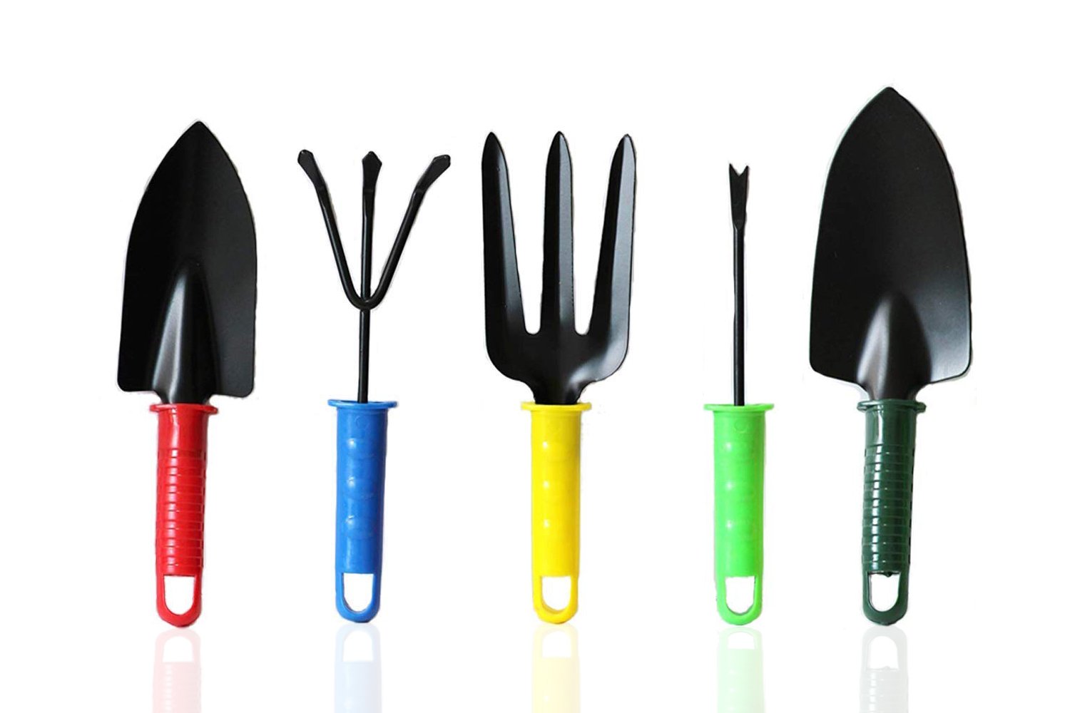 5-piece gardening hand tool set with trowel, cultivator, fork, weeder, & gloves