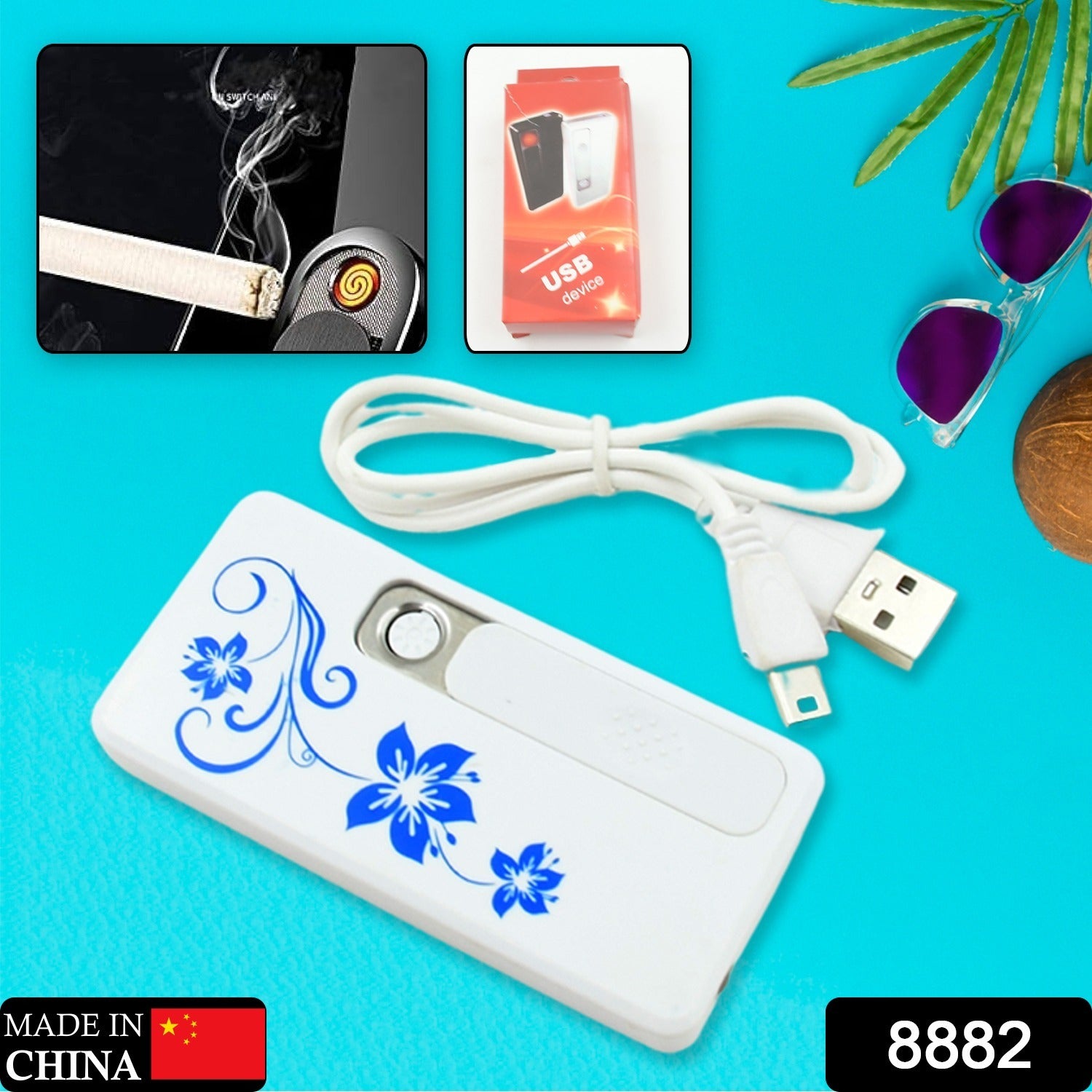 8882 Stylish Electric Usb Lighter For Men  Women Regular Cigarettes Portable Usb Rechargeable Flameless Coil Slim Cigarette Lighter With Charging Cable Windproof E Lighter Lighter For Smoking (1 Pc )