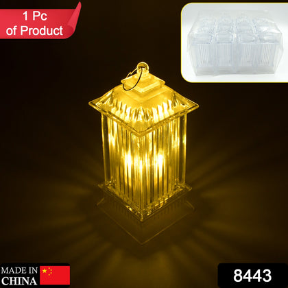 LED flickering crystal candle lantern on dark surface