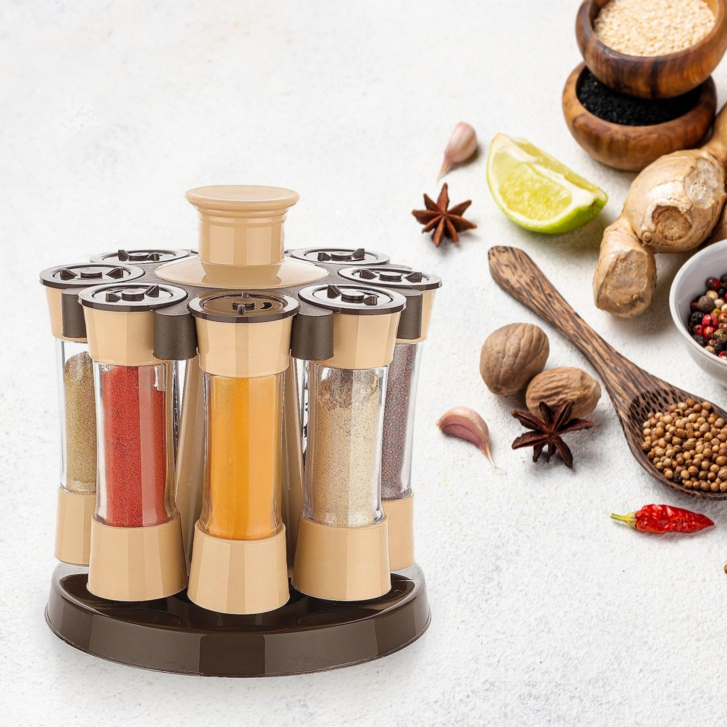 360° Revolving Spice Rack - 8 Jar Spice Organizer for Kitchen & Dining Table