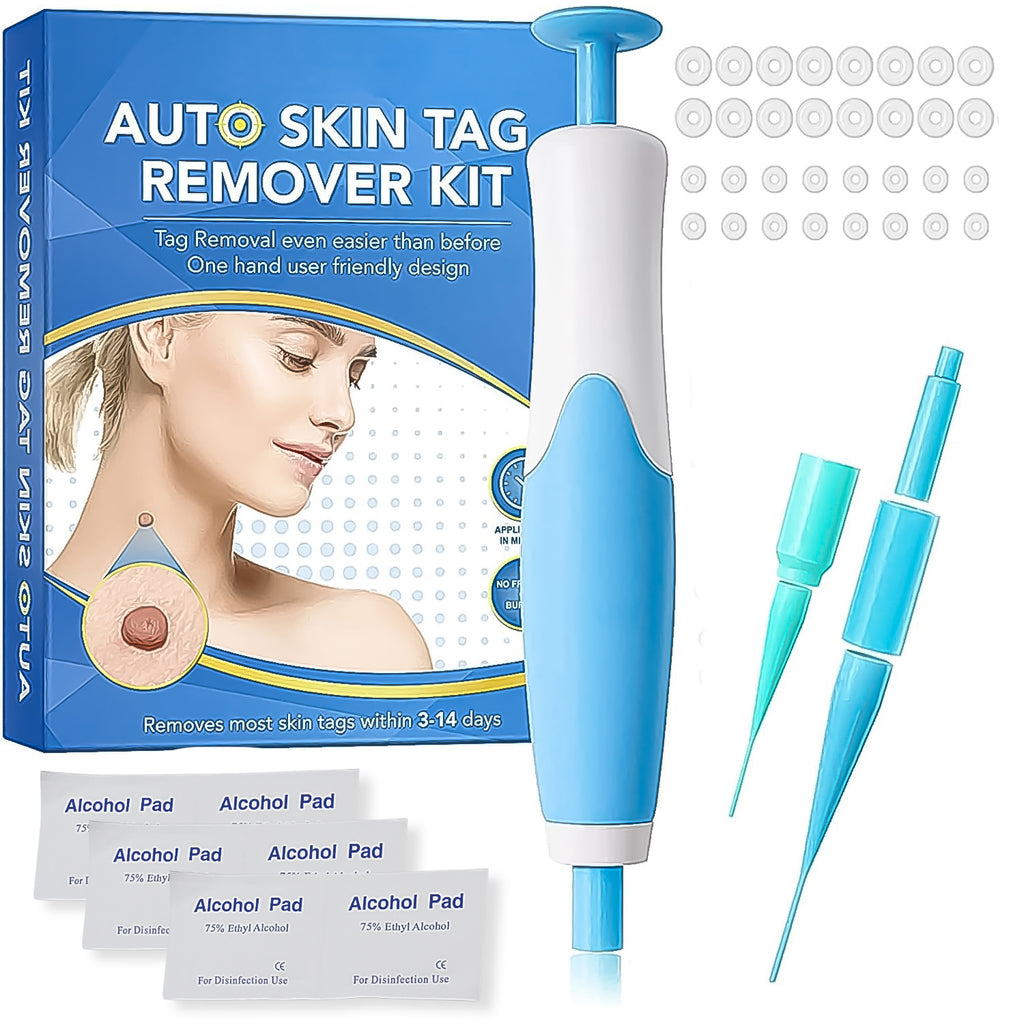 Close-up of the skin tag remover applicator device in action on a skin tag.