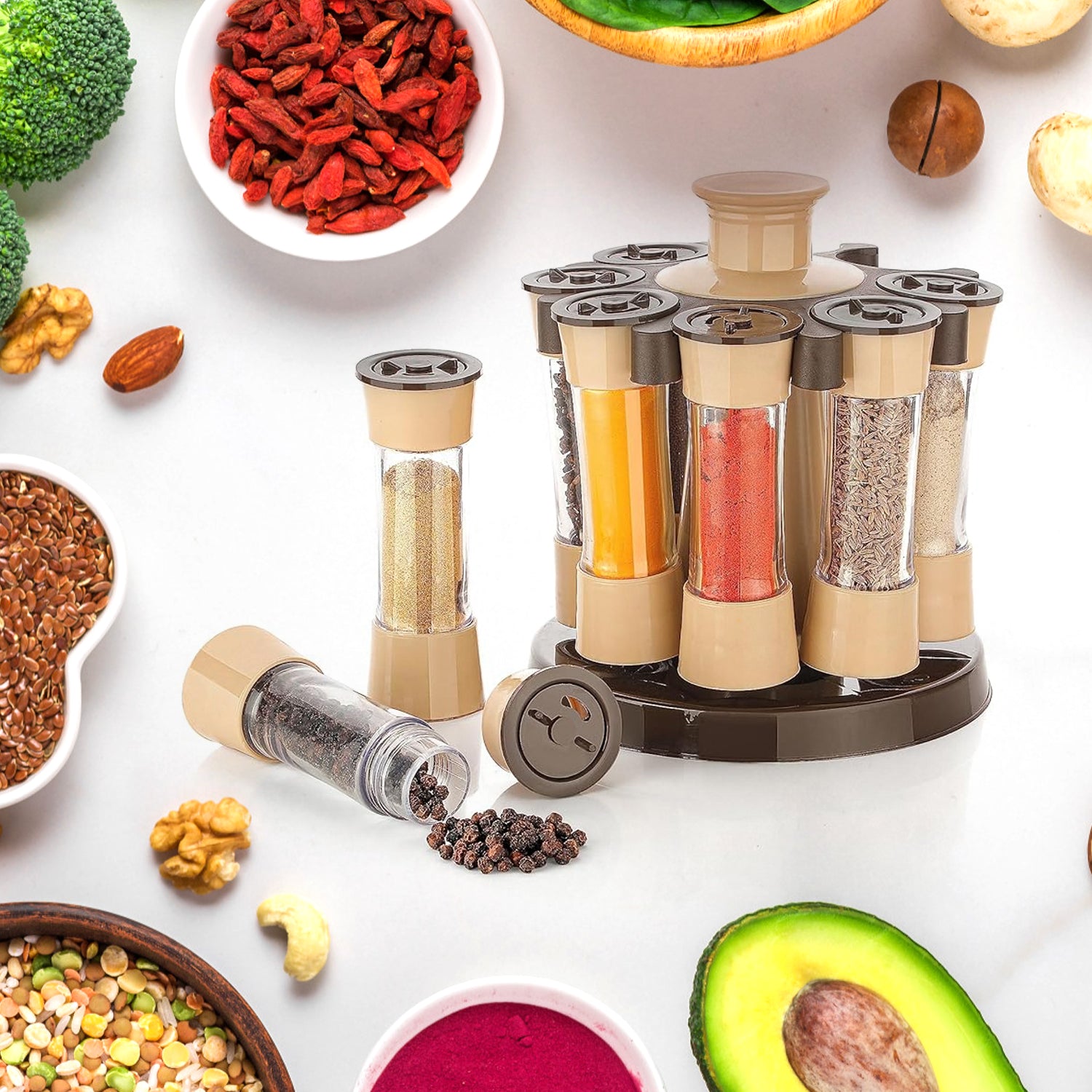 360° Revolving Spice Rack - 8 Jar Spice Organizer for Kitchen & Dining Table