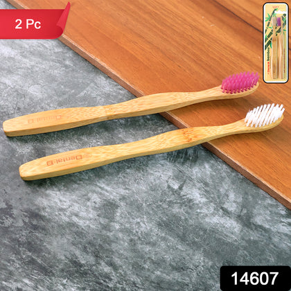 Set of two eco-friendly bamboo toothbrushes with medium bristles