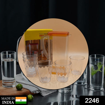 Clear 2L unbreakable jug with 6 matching glasses set
