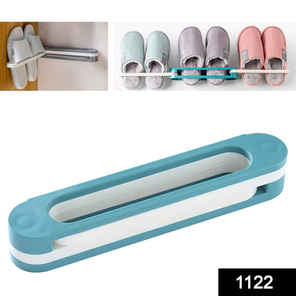 Folding slippers and shoes organizer rack on wall with slippers