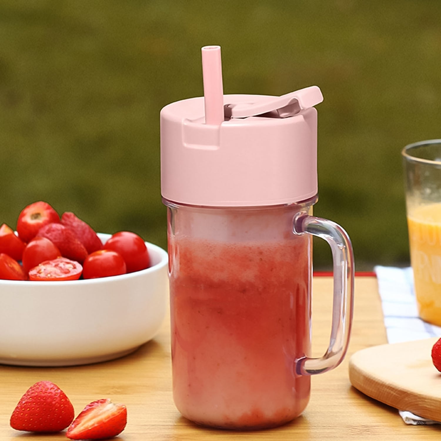 Portable USB crusher juicer showing charging port