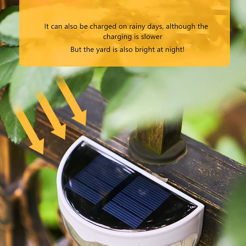 6 LED solar fence light mounted on garden fence