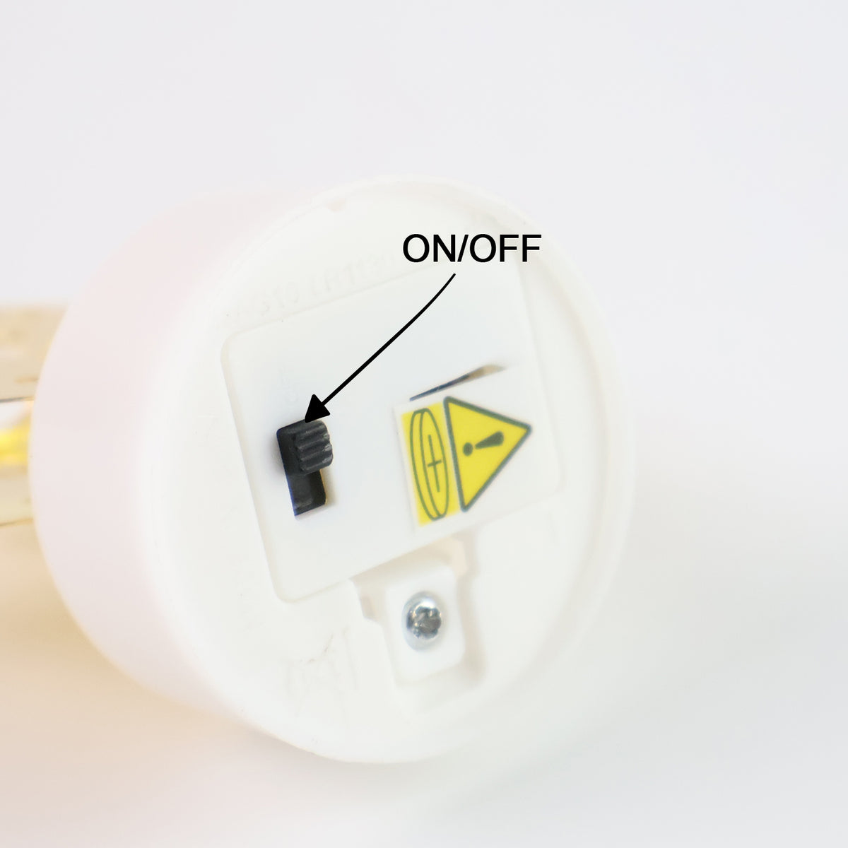 Back angle showing on/off switch of LED metal leaf diya lamp