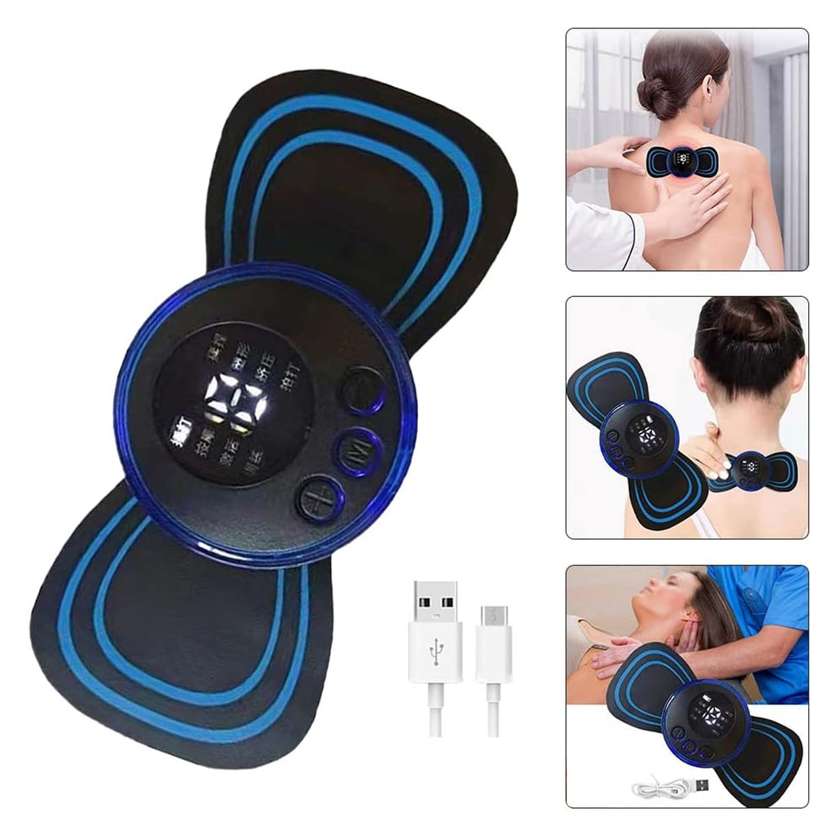 Portable neck massager with 8 modes and 19 intensity levels graphic